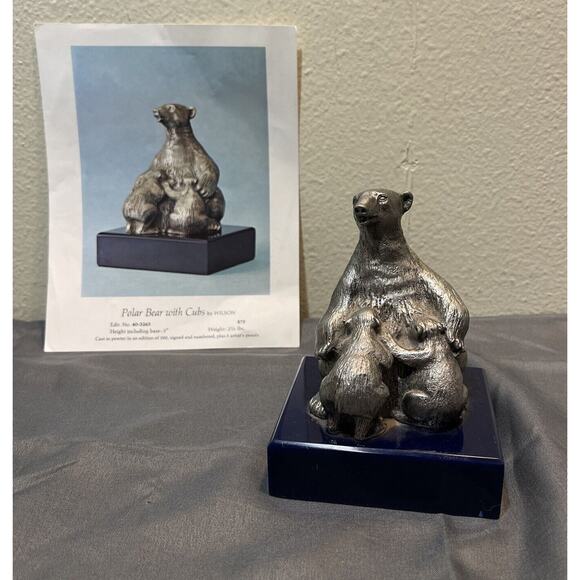 Polar Bear with Cubs Pewter Figure with Marble Base Henry Wilson - Picture 1 of 9